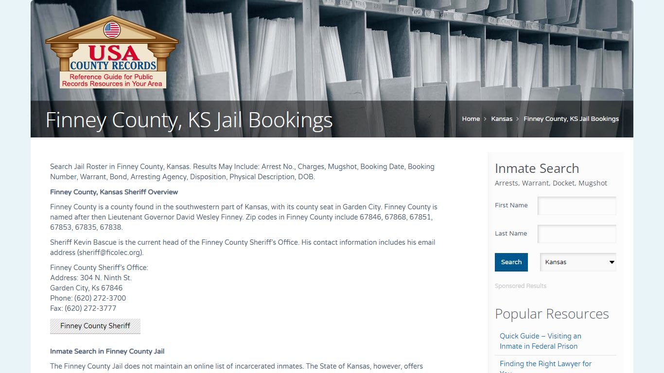 Finney County, KS Jail Bookings | Name Search
